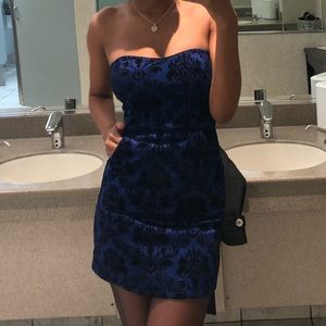Strapless Cobalt/Black Velvet Mini Dress